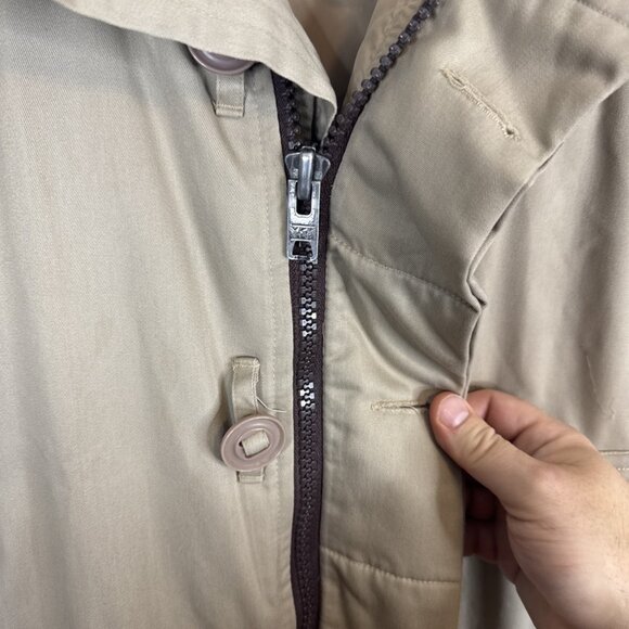 Vintage Down Parka Real Fur Hood Men’s 38 Beige Knit Trim 80s Warm - Picture 8 of 10